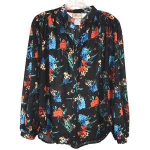Vintage 1970s Black Floral Blouse
